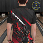 Custom Black And Red Flame Bowling Shirts, Bowling Team Bowling League Shirts