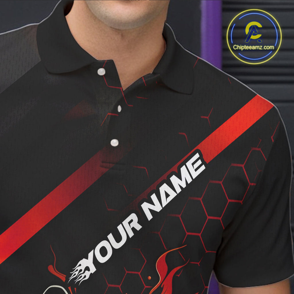 Custom Black And Red Flame Bowling Shirts, Bowling Team Bowling League Shirts