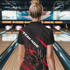 Custom Black And Red Flame Bowling Shirts, Bowling Team Bowling League Shirts