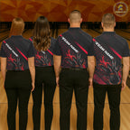 Custom Black And Red Flame Bowling Shirts, Bowling Team Bowling League Shirts
