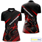 Custom Black And Red Flame Bowling Shirts, Bowling Team Bowling League Shirts