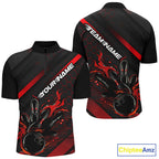 Custom Black And Red Flame Bowling Shirts, Bowling Team Bowling League Shirts