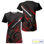 Custom Black And Red Flame Bowling T-Shirts Shirts, Bowling Team Bowling League