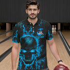 Custom Bowling Polo Shirts, Blue Flame Skull Team Bowling Jerseys Halloween Outfits