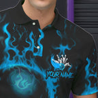 Custom Bowling Polo Shirts, Blue Flame Skull Team Bowling Jerseys Halloween Outfits