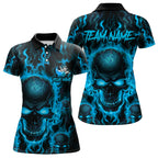 Custom Bowling Polo Shirts, Blue Flame Skull Team Bowling Jerseys Halloween Outfits