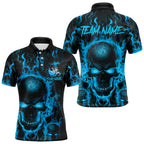 Custom Bowling Polo Shirts, Blue Flame Skull Team Bowling Jerseys Halloween Outfits