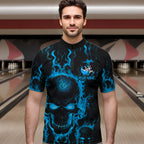 Custom Bowling Quarter-Zip Shirts, Blue Flame Skull Team Bowling Jerseys Halloween Outfits