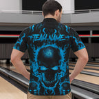 Custom Bowling Quarter-Zip Shirts, Blue Flame Skull Team Bowling Jerseys Halloween Outfits