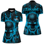 Custom Bowling Quarter-Zip Shirts, Blue Flame Skull Team Halloween Outfits