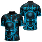 Custom Bowling Quarter-Zip Shirts, Blue Flame Skull Team Bowling Jerseys Halloween Outfits