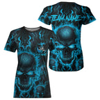Custom Bowling T-Shirts, Blue Flame Skull Team Bowling Jerseys Halloween Outfits
