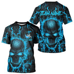 Custom Bowling T-Shirts, Blue Flame Skull Team Bowling Jerseys Halloween Outfits