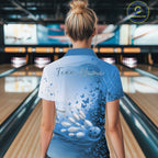 Custom Blue Butterfly Bowling Quarter-Zip Shirt, Bowling Tournament Uniform
