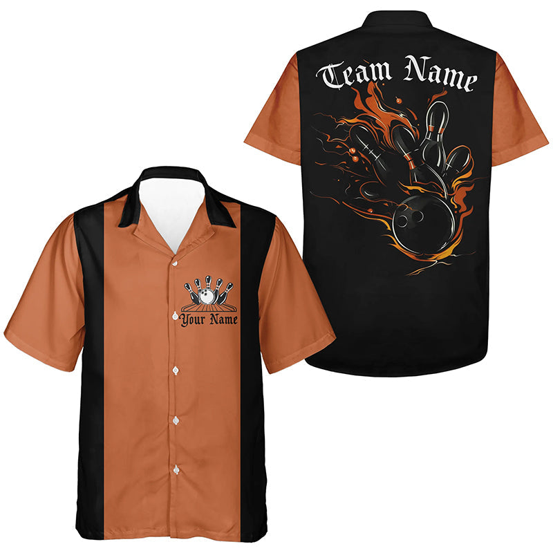 Custom Vintage Flame Bowling Shirts And, Retro Hawaiian Bowling Shirt