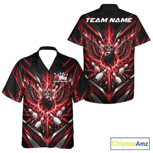 Custom Red Lightning Crown Bowling Ball With Wings Bowling Team And Button Up Shirt