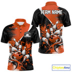 Custom Black And Orange Splatter Bowling Jersey Bowling Tournament Polo Shirt
