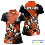 Custom Black And Orange Splatter Bowling Jersey Bowling Tournament Polo Shirt