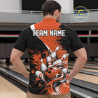 Custom Black And Orange Splatter Bowling Jersey Bowling Tournament Quarter Zip Shirt