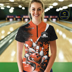 Custom Black Orange Splatter Bowling Jersey Bowling Tournament Quarter-Zip Shirt