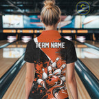 Custom Black Orange Splatter Bowling Jersey Bowling Tournament Quarter-Zip Shirt