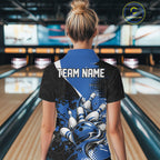 Custom Black And Blue Splatter Bowling Jersey Bowling Tournament Polo Shirt
