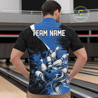Custom Black And Blue Splatter Bowling Jersey Bowling Tournament Quarter Zip Shirt