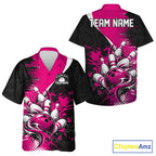 Custom Black And Pink Splatter Bowling Jersey Bowling Tournament And Button Up Shirt