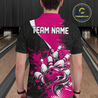 Custom Black And Pink Splatter Bowling Jersey Bowling Tournament Polo Shirt