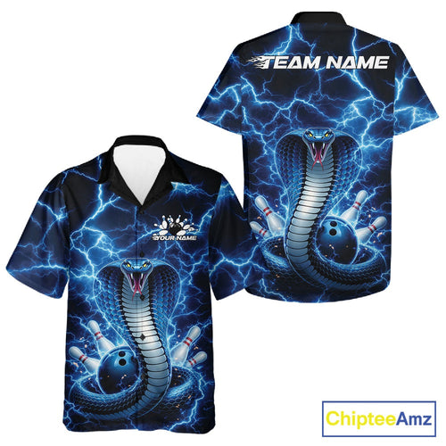 Custom Blue Thunder Lightning Cobra Snake Bowling Team And Hawaiian Shirt, Bowling Jersey