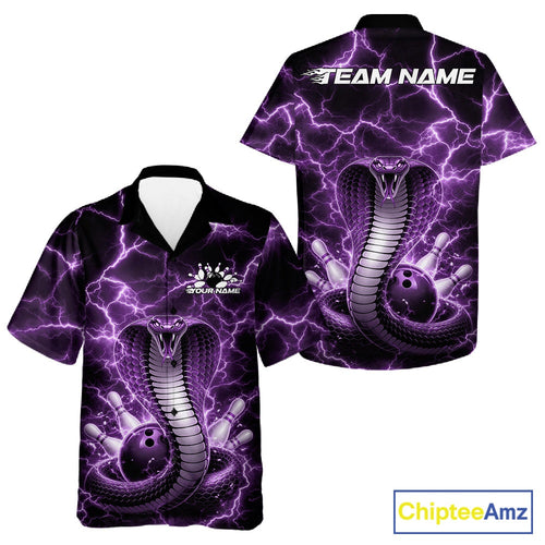 Custom Purple Thunder Lightning Cobra Snake Bowling Team And Hawaiian Shirt, Bowling Jersey
