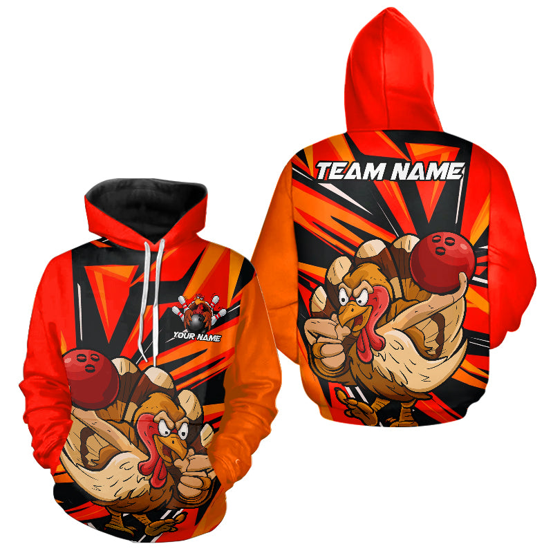 Custom Funny Turkey Bowling Shirts And, Orange Thanksgiving Bowling Shirt Team Uniform