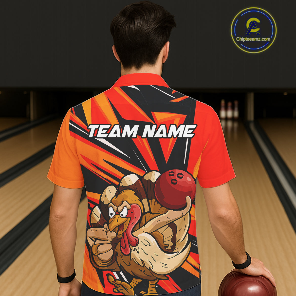 Custom Funny Turkey Bowling Shirts, Orange Thanksgiving Bowling Shirt Team Uniform