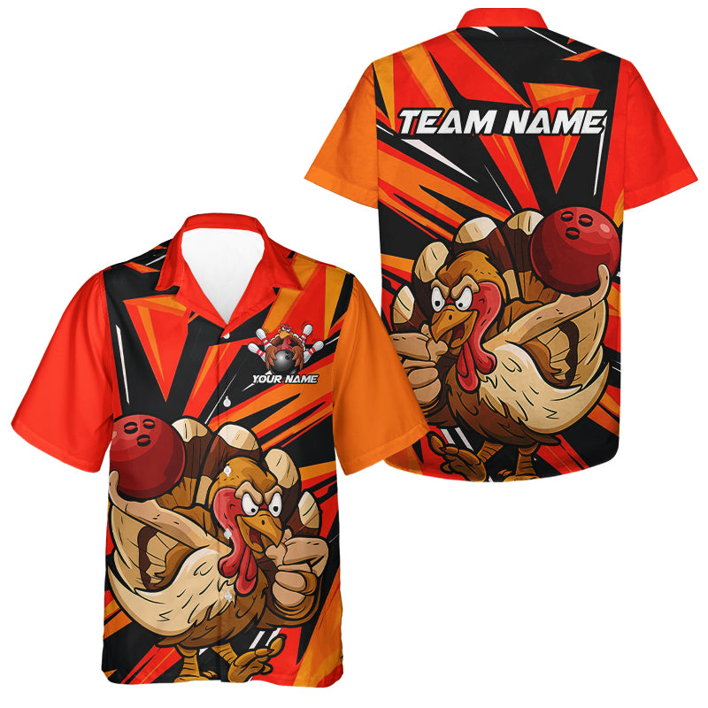 Custom Funny Turkey Bowling Shirts, Orange Thanksgiving Bowling Shirt Team Uniform