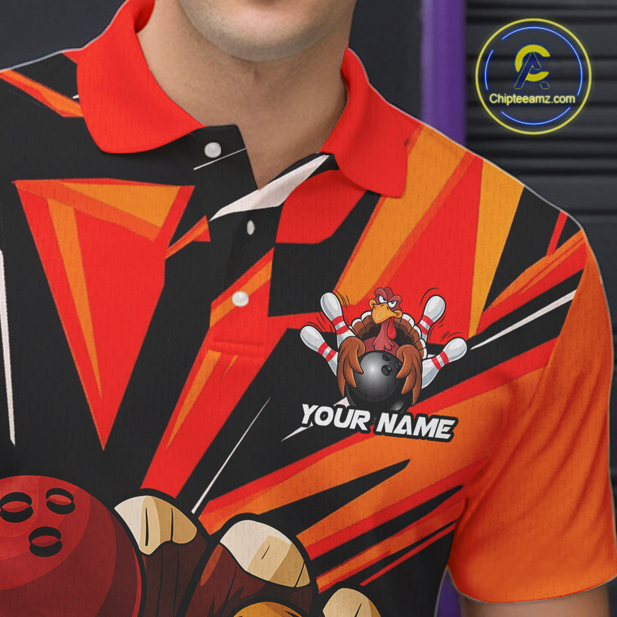 Custom Funny Turkey Bowling Shirts, Orange Thanksgiving Bowling Shirt Team Uniform