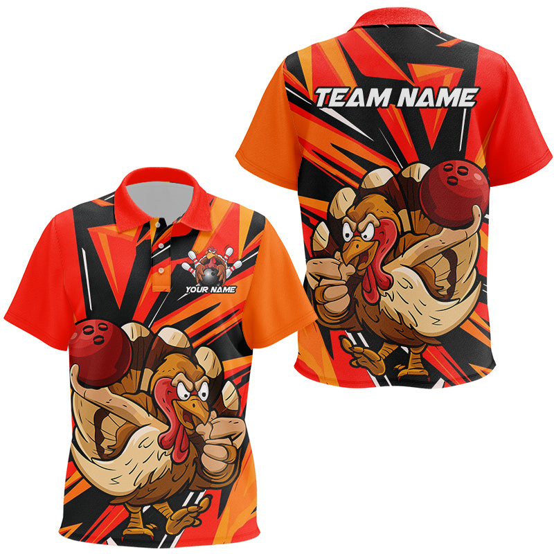 Custom Funny Turkey Bowling Shirts, Orange Thanksgiving Bowling Shirt Team Uniform