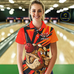 Custom Funny Turkey Bowling Shirts, Orange Thanksgiving Bowling Shirt Team Uniform