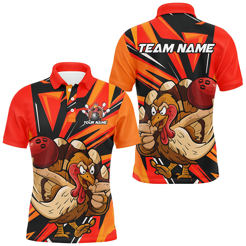 Custom Funny Turkey Bowling Shirts, Orange Thanksgiving Bowling Shirt Team Uniform