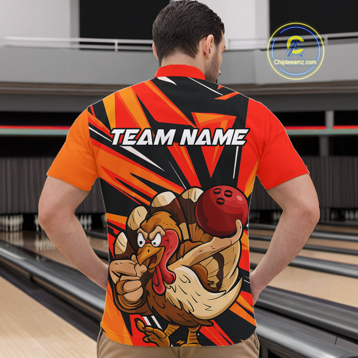 Custom Funny Turkey Bowling Shirts, Orange Thanksgiving Bowling Shirt Team Uniform