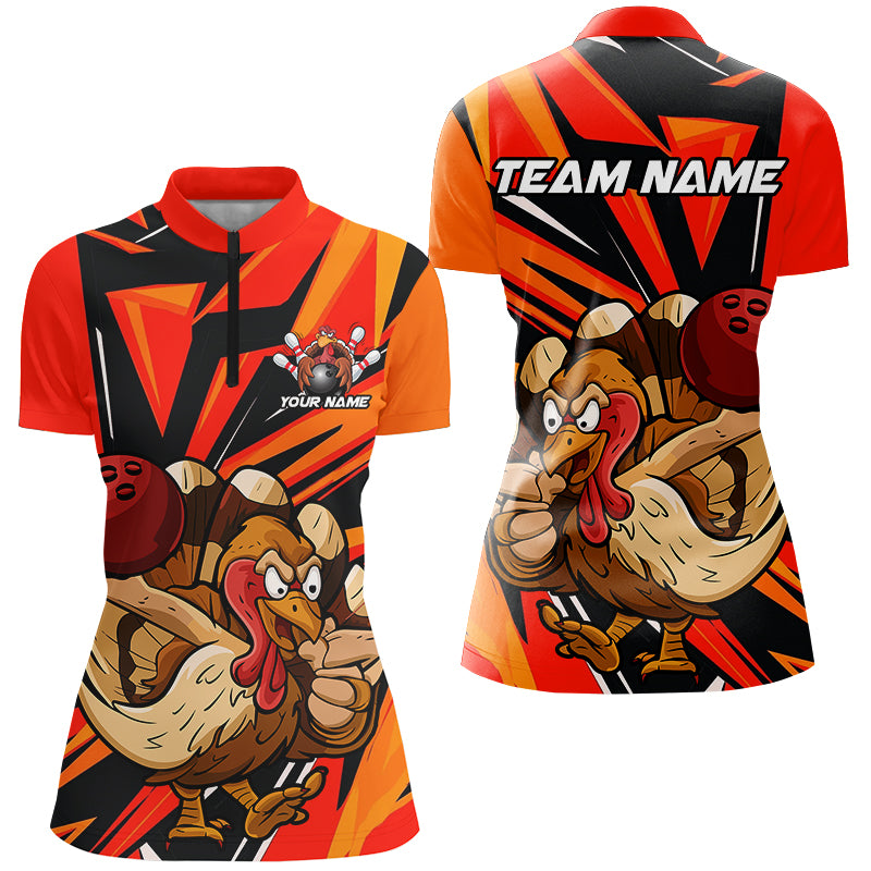 Custom Funny Turkey Bowling Shirts, Orange Thanksgiving Bowling Shirt Team Uniform