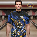 Custom Blue And Gold Funny Awesome Crown Bowling Ball Bowling King Quarter Zip Team Shirt