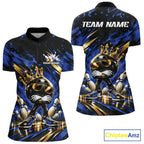 Custom Blue And Gold Funny Awesome Crown Bowling Queen Quarter-Zip Team Shirt