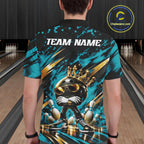 Custom Turquoise Blue Funny Awesome Crown Bowling Ball Bowling King Polo Team Shirt
