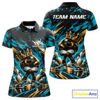Custom Turquoise Blue Funny Awesome Crown Bowling Ball Bowling Queen Polo Team Shirt