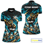 Custom Turquoise Blue Funny Awesome Crown Bowling Queen Quarter-Zip Team Shirt