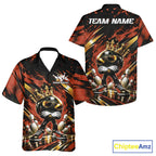 Custom Orange And Gold Funny Awesome Crown Bowling Ball Bowling King And Button Up Team Shirt