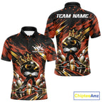 Custom Orange And Gold Funny Awesome Crown Bowling Ball Bowling King Polo Team Shirt