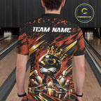 Custom Orange And Gold Funny Awesome Crown Bowling Ball Bowling King Polo Team Shirt