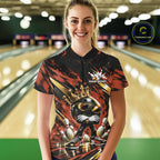 Custom Orange And Gold Funny Awesome Crown Bowling Queen Quarter-Zip Team Shirt