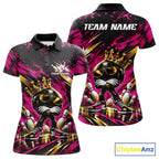Custom Pink And Gold Funny Awesome Crown Bowling Ball Bowling Queen Polo Team Shirt